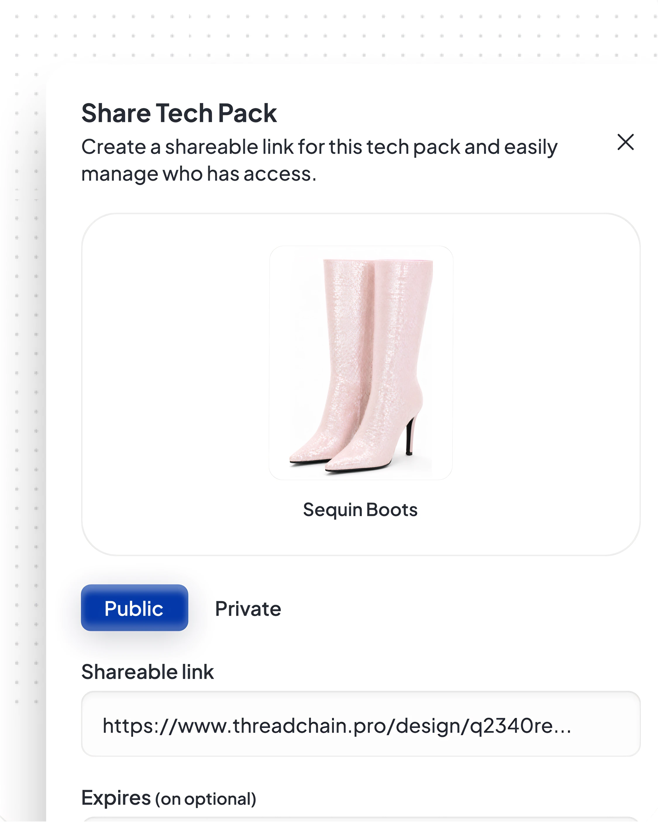 Share Tech Pack Modal